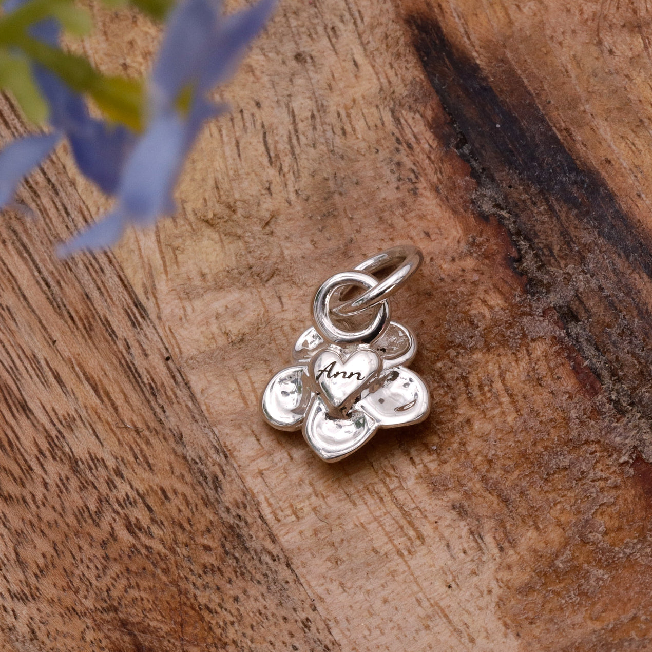 Forget-Me-Not Flower Personalised Silver Charm