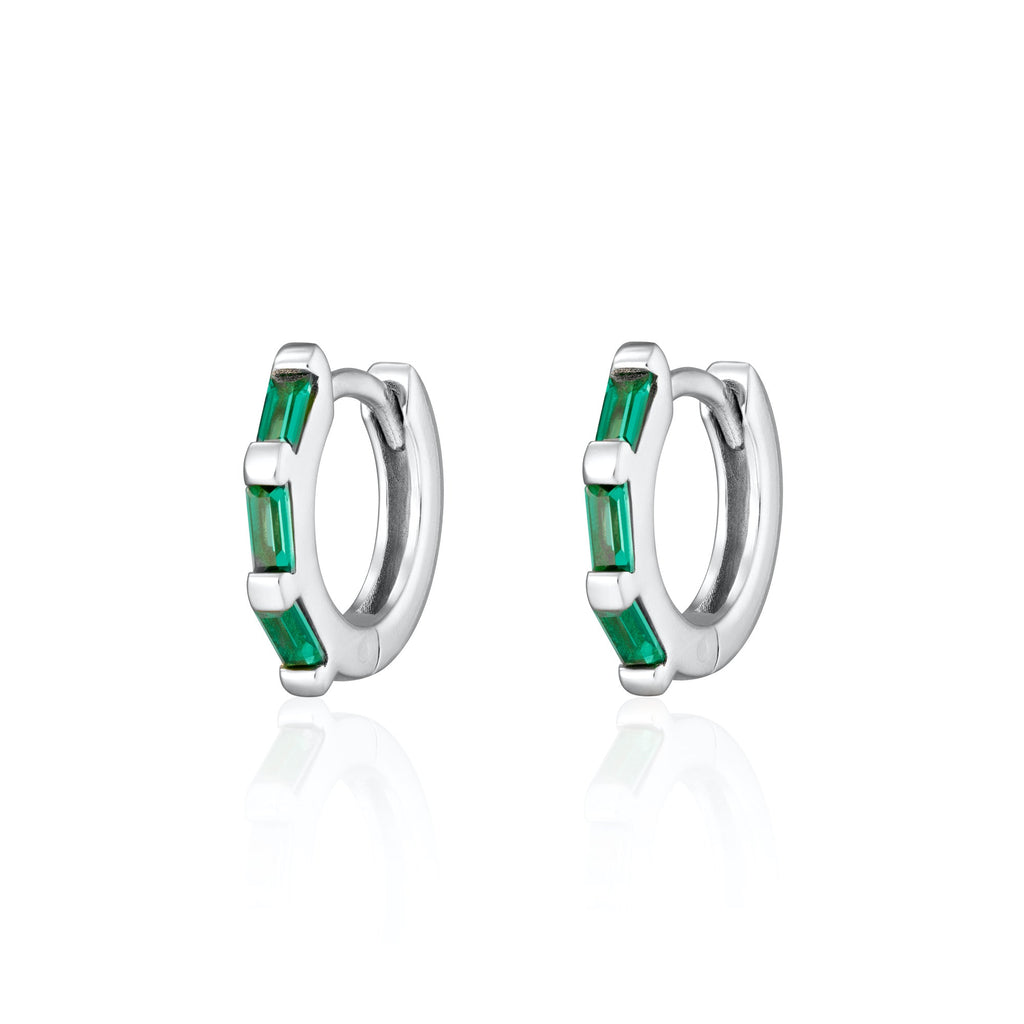 Baguette Huggie Earrings with Green Stones