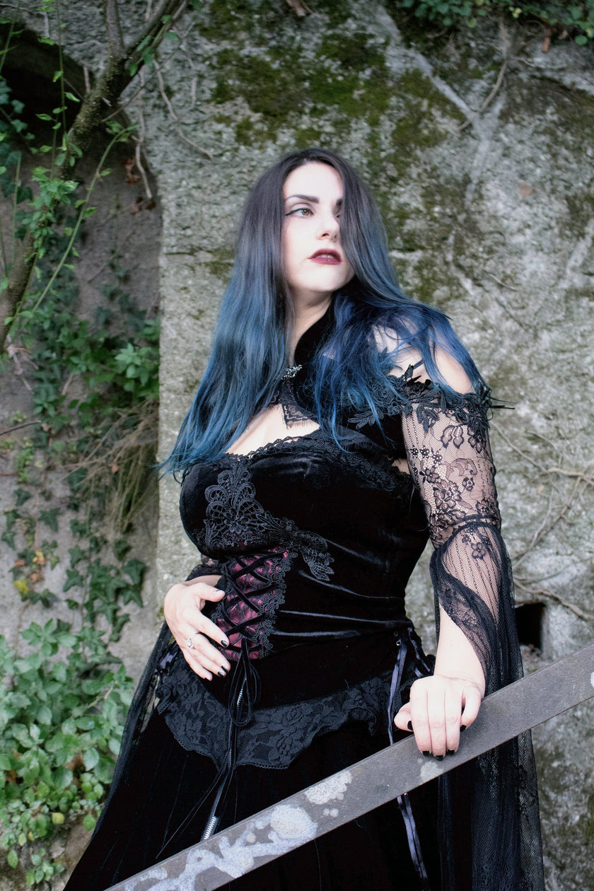 Dark in Love Gothic Black & Red Velvet Lace Corset