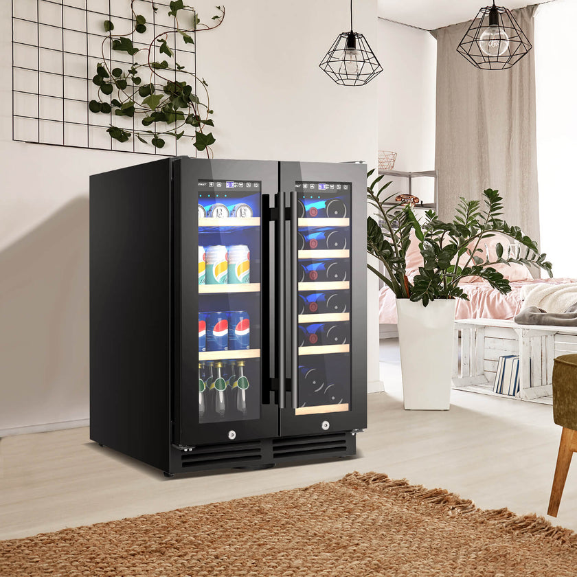 2-Door Dual Zone Beverage Wine Fridge with Auto Defrost Function