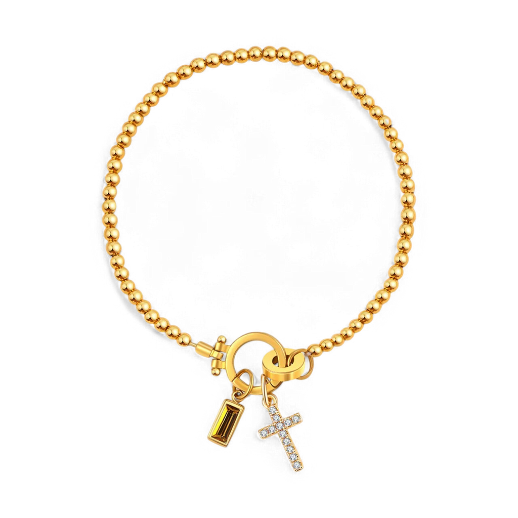 Cross Charm Birthstone Bracelet