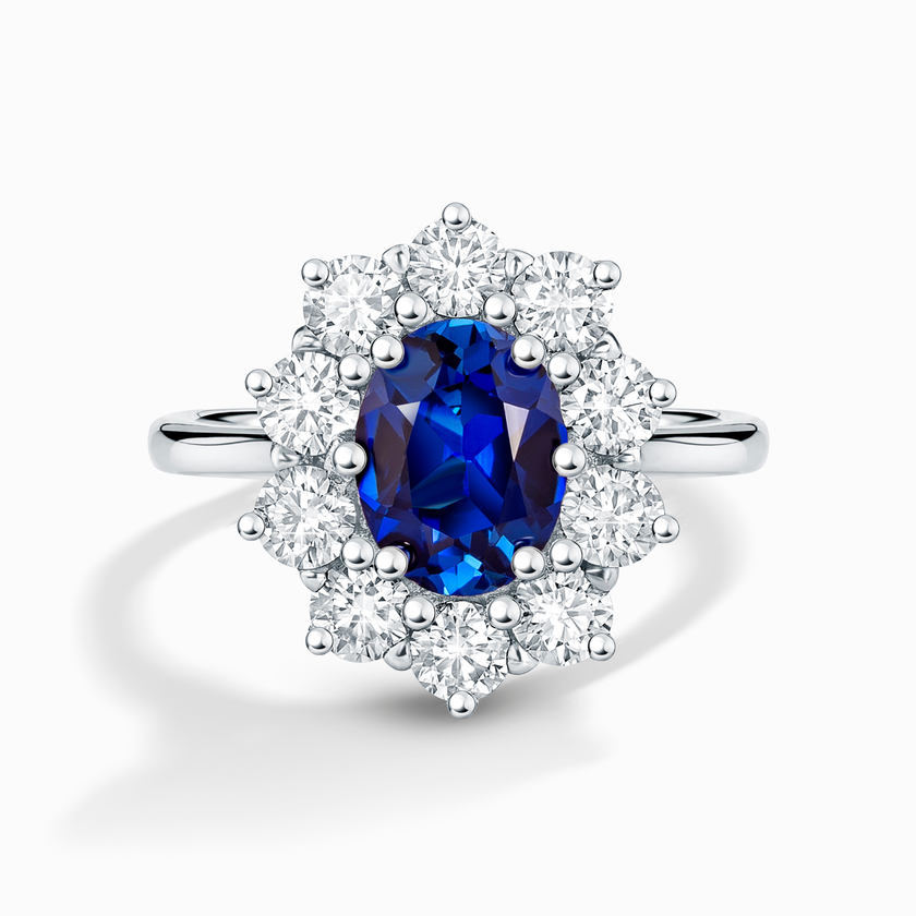 Blue Sapphire Halo Engagement Ring in Sterling Silver