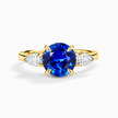 Blue Sapphire Round Cut Three Stone Engagement Ring in 18k Gold Vermeil