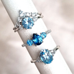 Anillo de topacio azul Londres y azul suizo en vermeil de oro de 18k