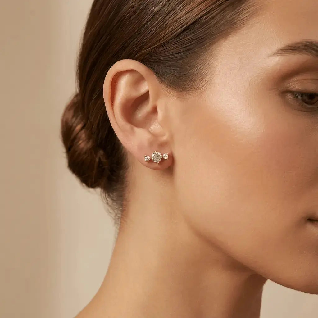 Blush Radiance Trio Earrings: Elegant & Modern 14K Gold Jewelry