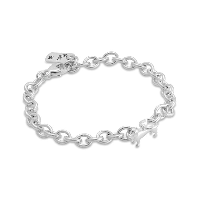 Pulsera con dije de perro salchicha plateado