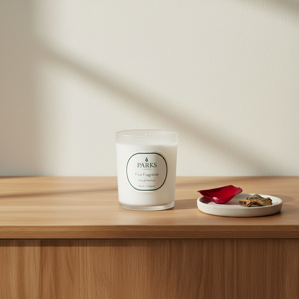 FINE FRAGRANCE 180G CANDLE ROSE & PATCHOULI