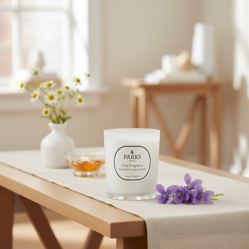 FINE FRAGRANCE 180G CANDLE CAMOMILE, VOILET & HONEY