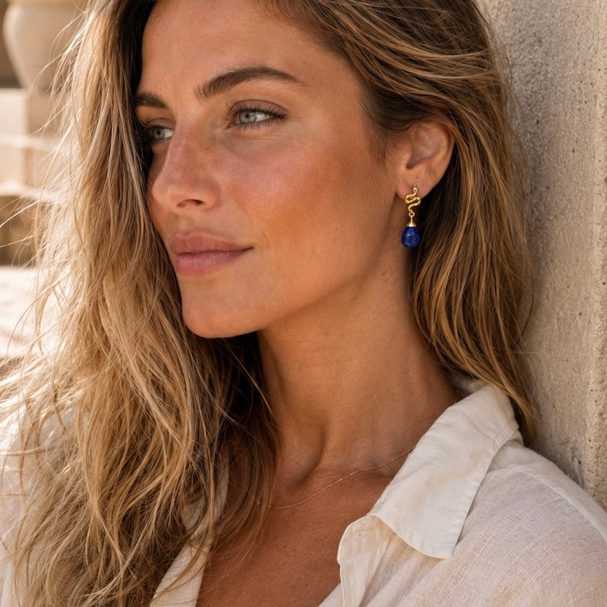 Medusa Small Gemstone Drop Earrings Lapis