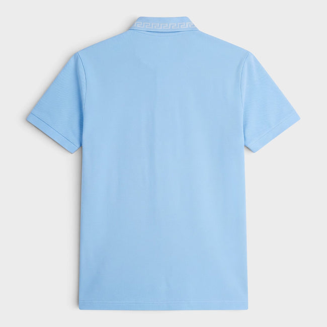 Polo piqué à logo Greca bleu argent
