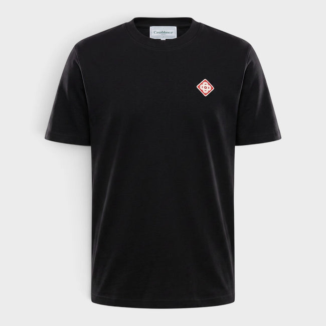 Camiseta Negra con Parche de Diamante y Logo Clásico