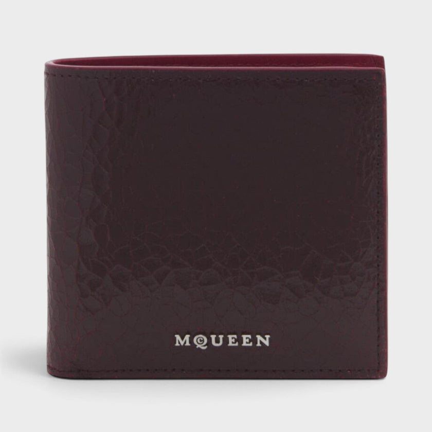 Logo Bi-fold Wallet Crackled Leather Cranberry Red