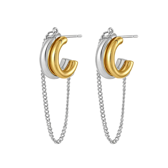 Dual Tone Chain Hoop Earrings