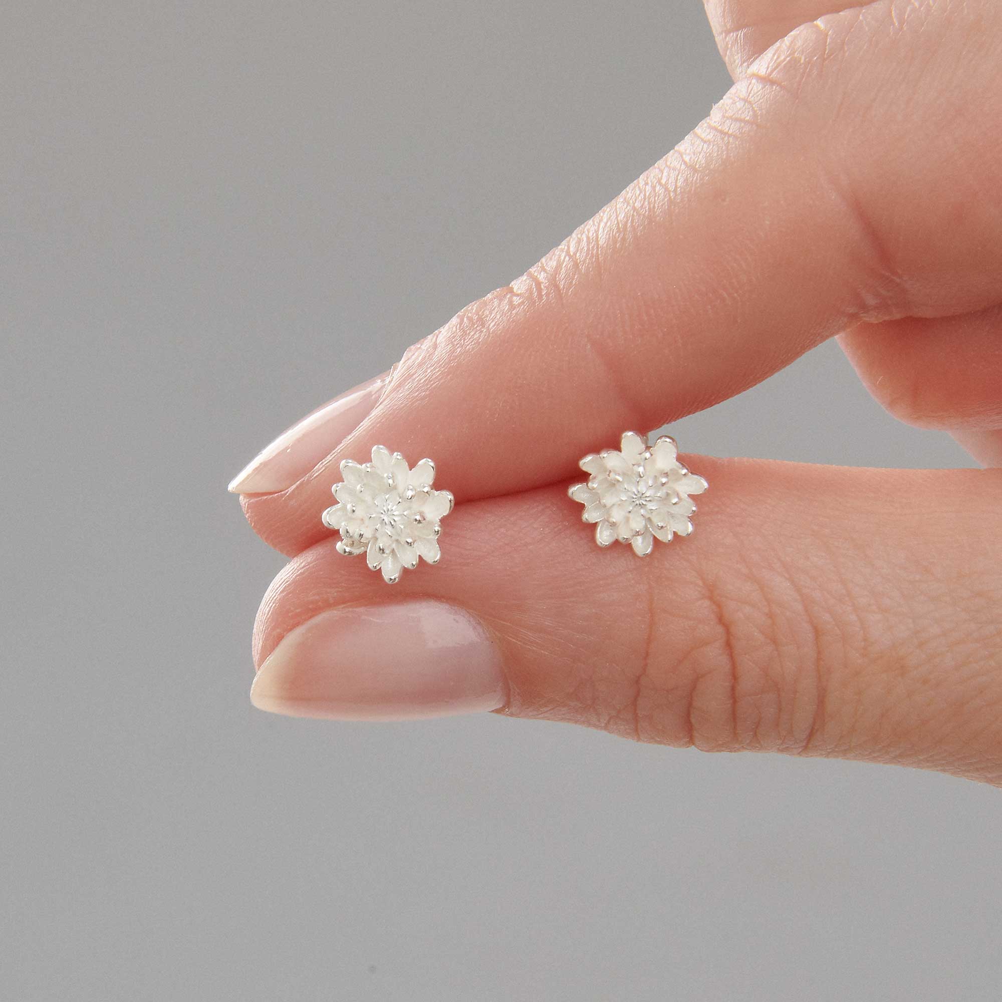 Chrysanthemum Flower Silver Stud Earrings