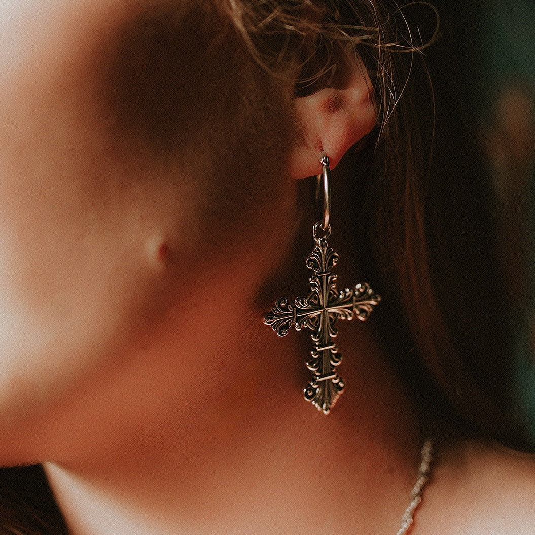 Lament Cross Hoop Earrings
