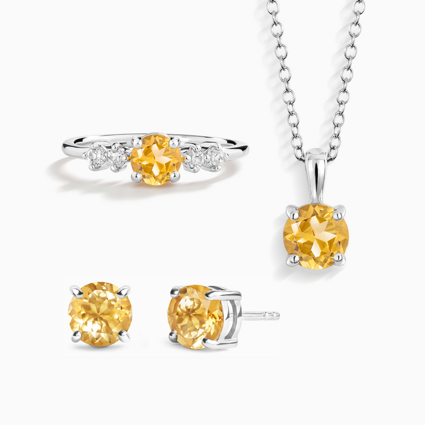 Citrin Alltags-Schmuckset aus Sterlingsilber