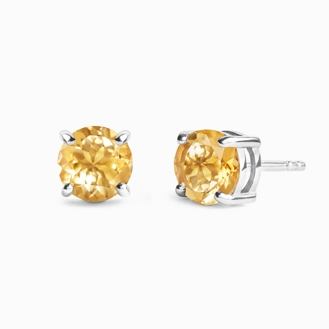 Citrine Round Stud Earrings 6 mm in Sterling Silver