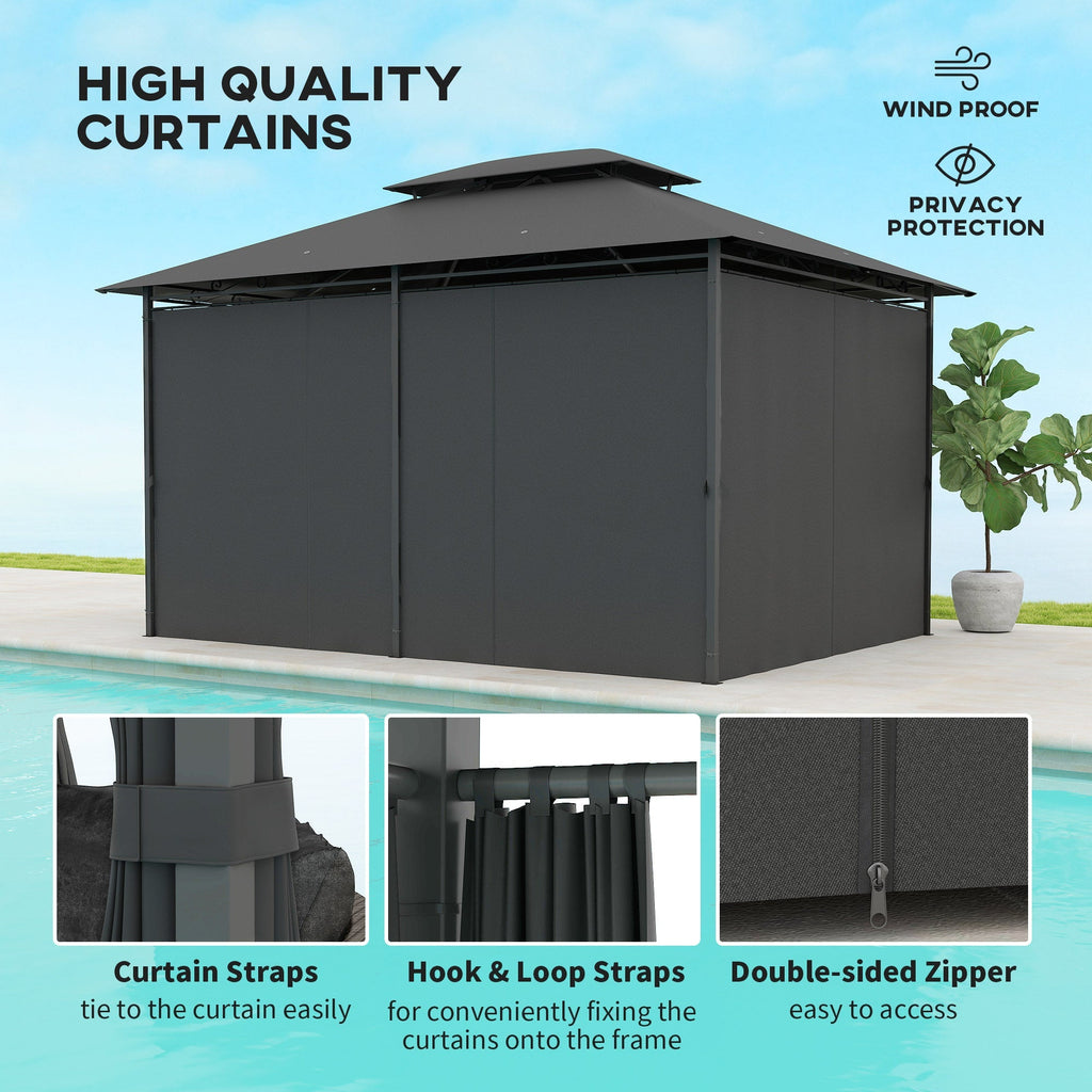 Outsunny 3 x 4m Steel Gazebo, with Curtains - Black
