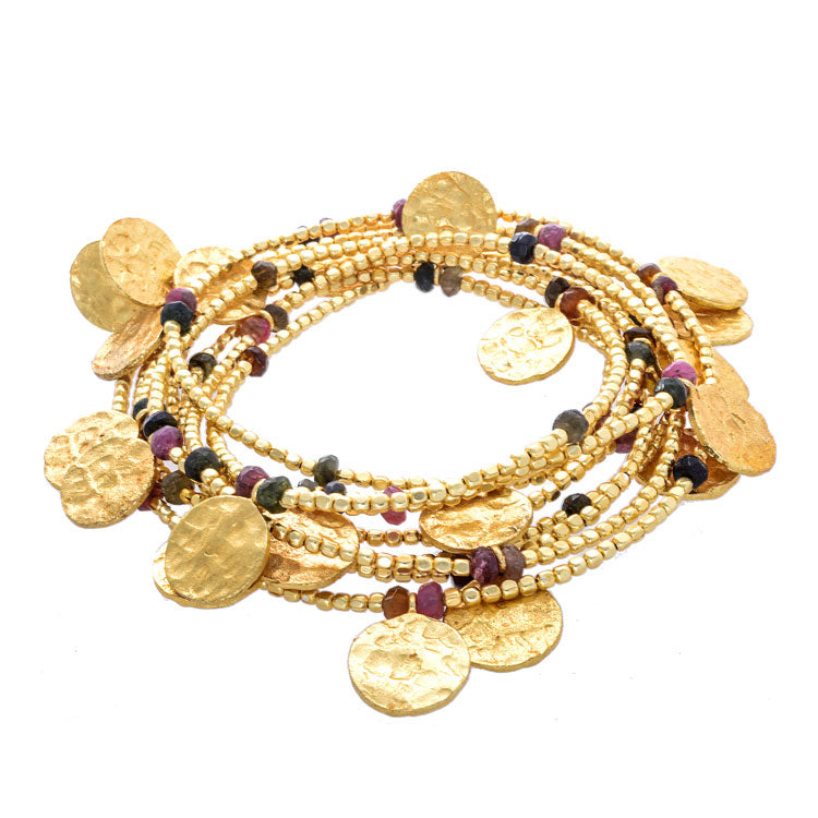 Cleo Long Coin Wrap Necklace: Tourmaline