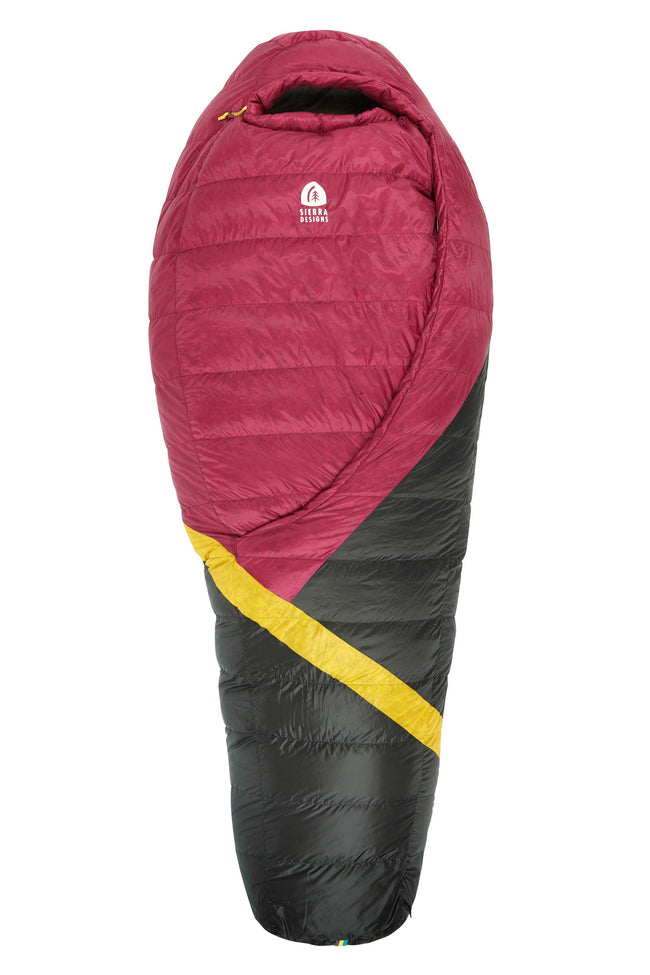 Sierra Designs Damen-Schlafsack Cloud 20°F (-7°C) mit 800-Fill DriDaunen – Regular – Sangria/Gelb/Torf