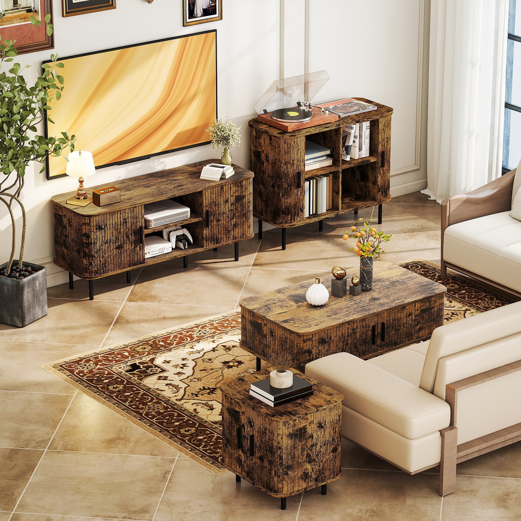 HOMCOM TV Stand Cabinet for TVs up to 55 Inches, TV Unit with Storage Shelves and Cupboard for Living Room, Rustic Brown