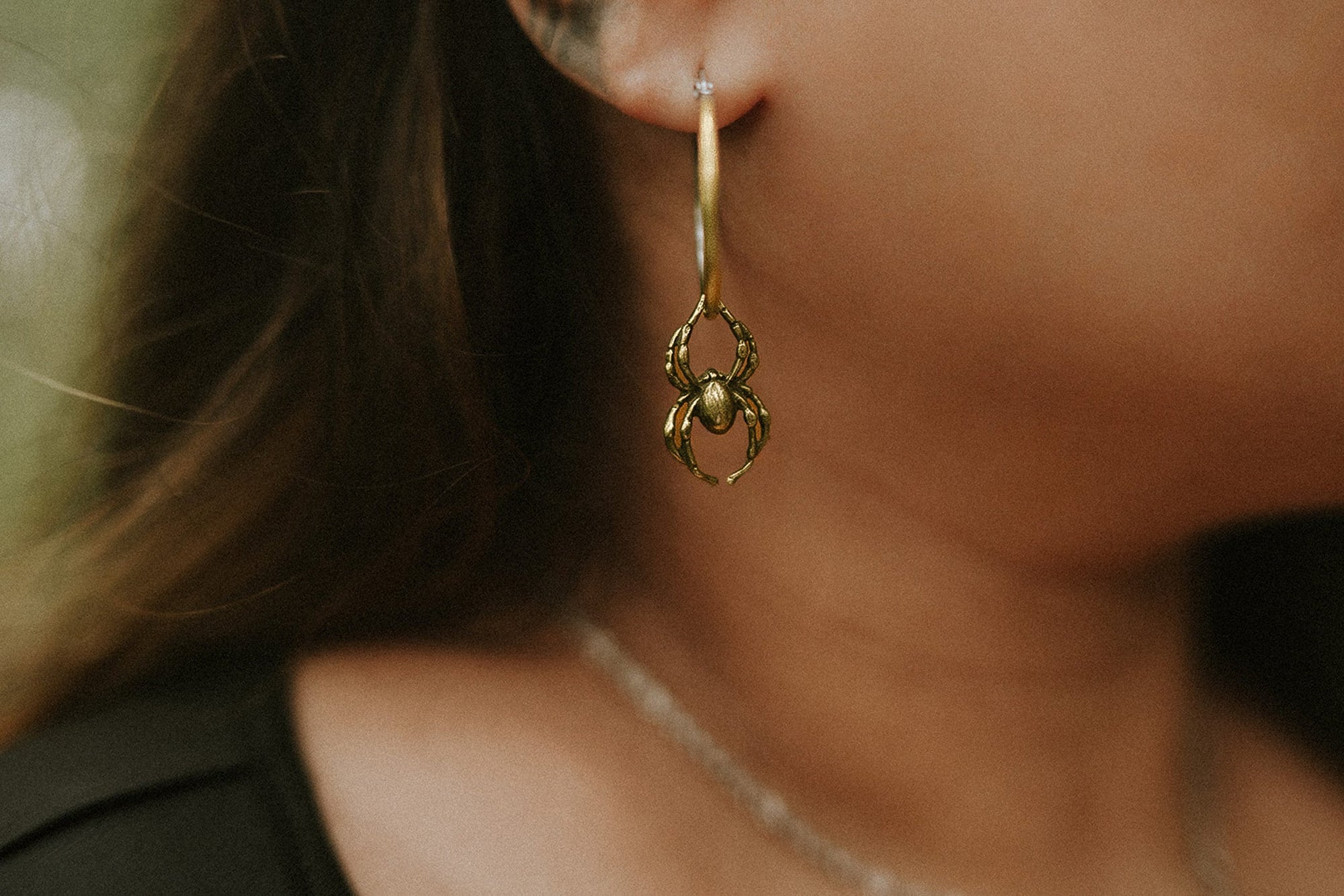 Gold Orb Weaver Spider Hoop Earrings