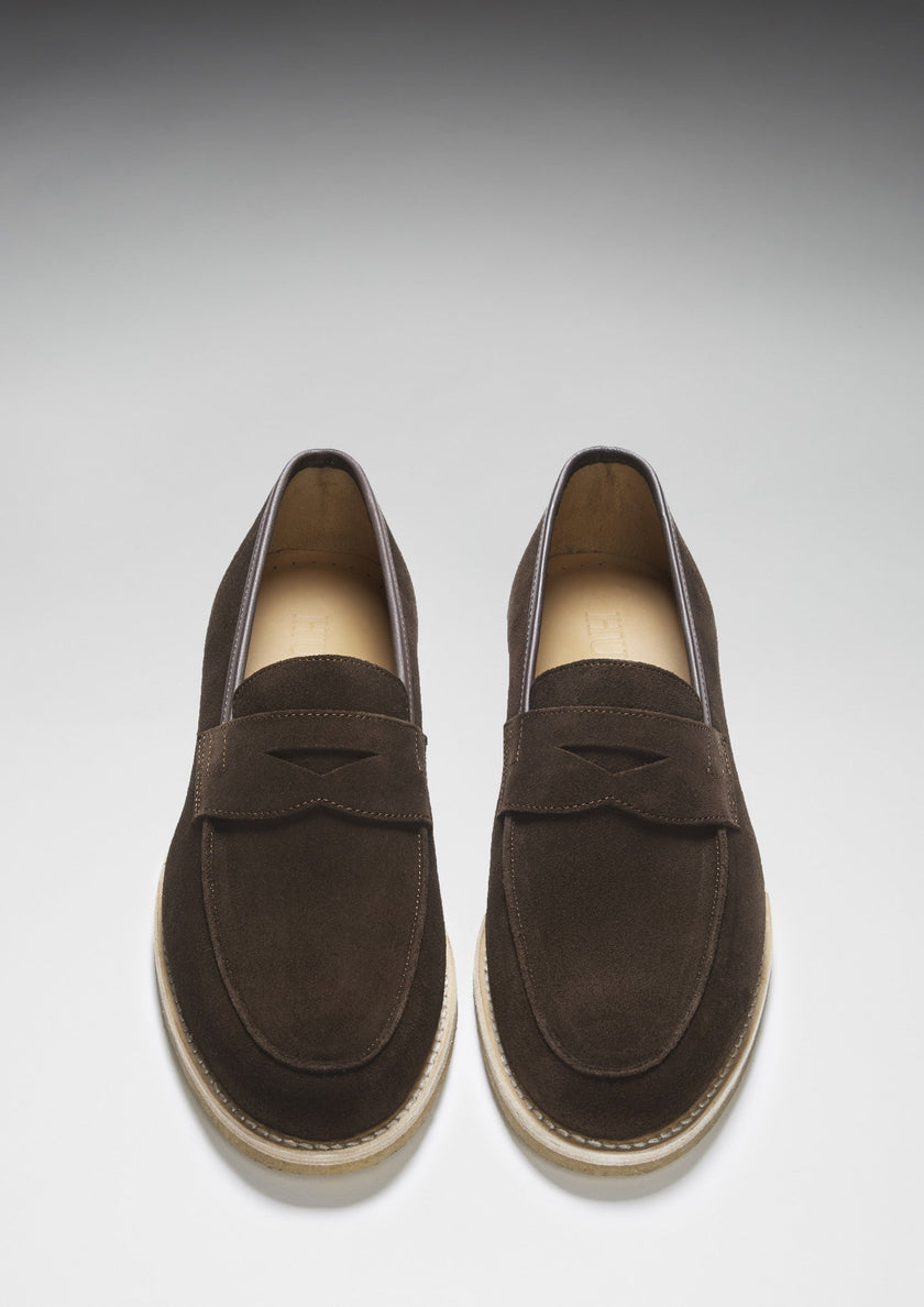 Brown Suede Loafers, Crepe Rubber Welted Sole
