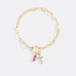 Kreuz-Charm-Geburtsstein-Armband mit Büroklammer-Kette