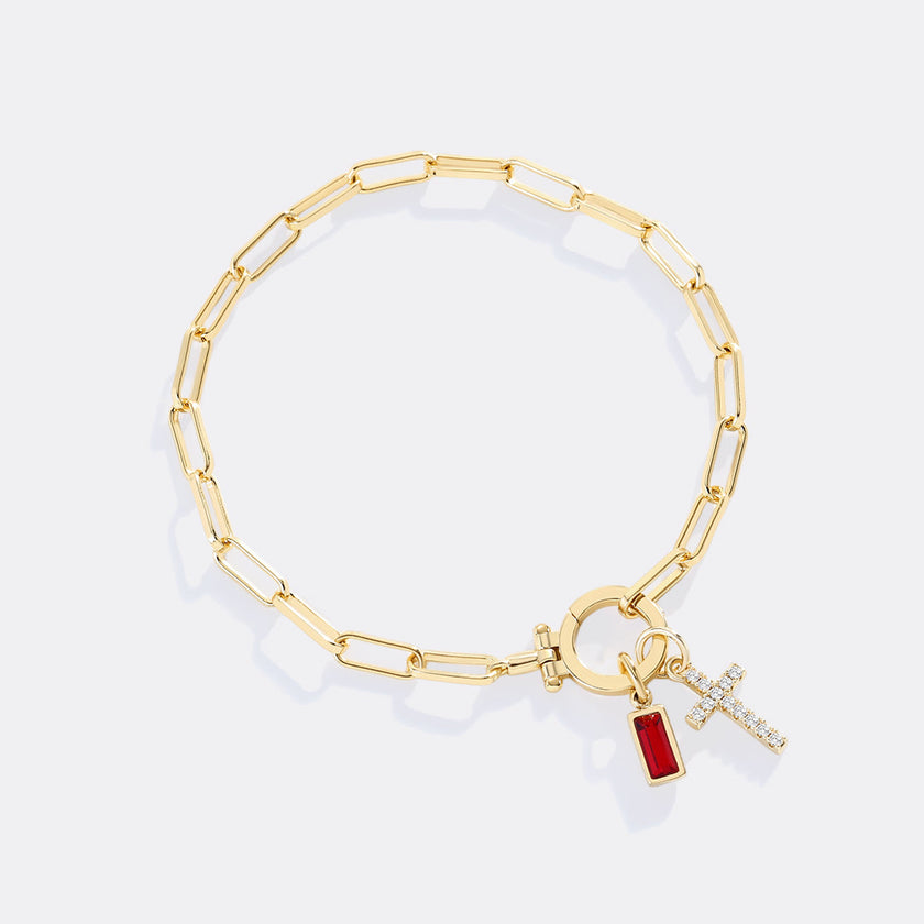 Kreuz-Charm-Geburtsstein-Armband mit Büroklammer-Kette