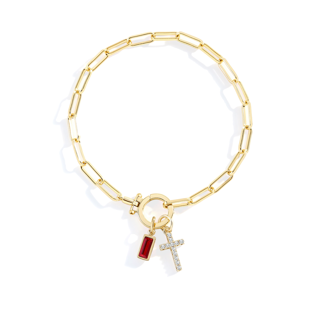 Kreuz-Charm-Geburtsstein-Armband mit Büroklammer-Kette