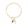 Kreuz-Charm-Geburtsstein-Armband mit Büroklammer-Kette