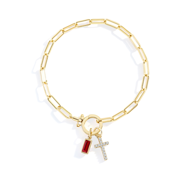 Bracciale a catena con ciondolo a croce e pietra portafortuna