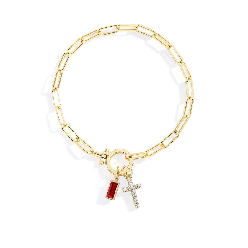 Kreuz-Charm-Geburtsstein-Armband mit Büroklammer-Kette