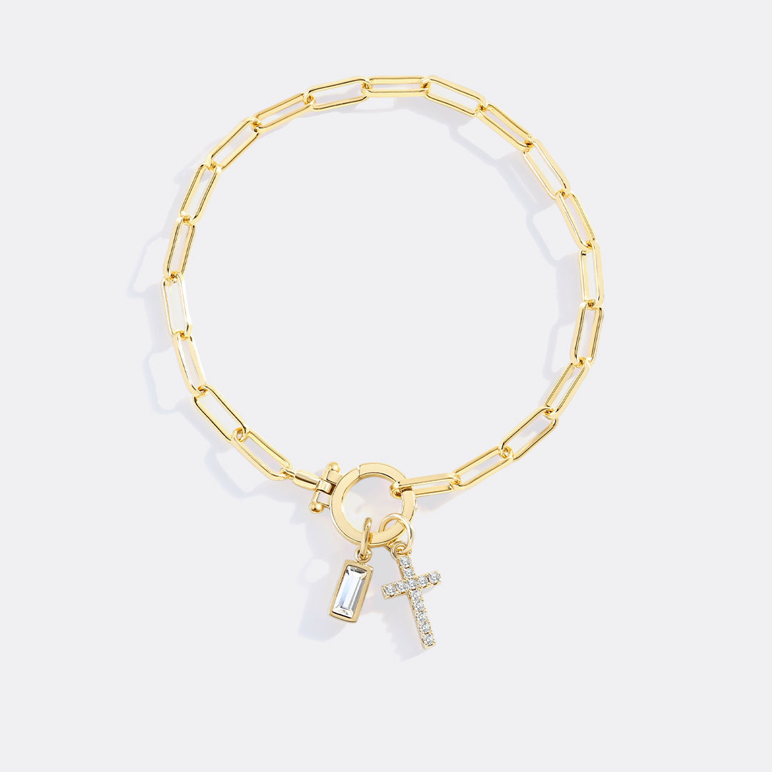 Kreuz-Charm-Geburtsstein-Armband mit Büroklammer-Kette