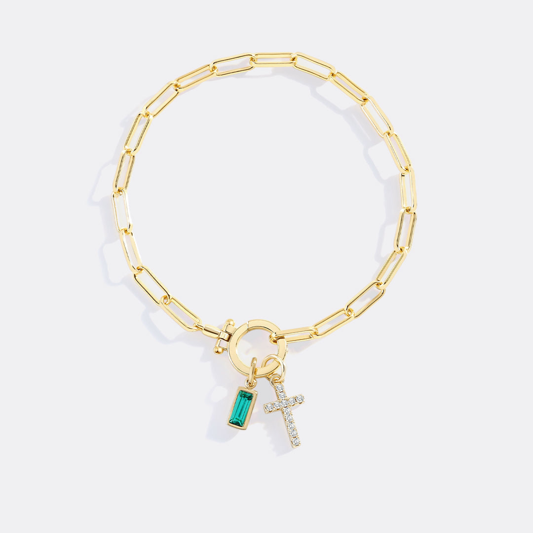 Kreuz-Charm-Geburtsstein-Armband mit Büroklammer-Kette