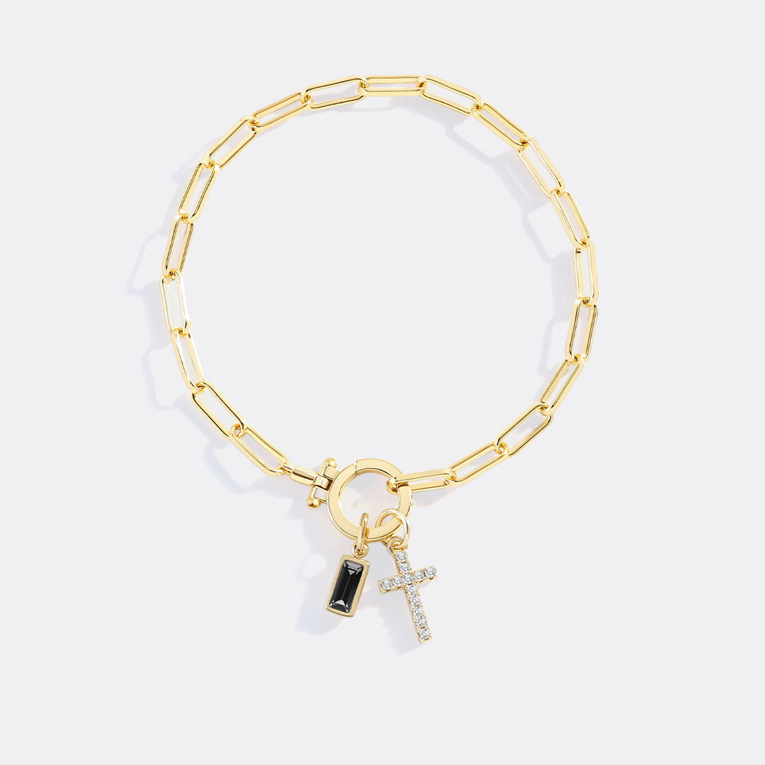 Kreuz-Charm-Geburtsstein-Armband mit Büroklammer-Kette