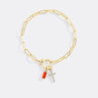 Kreuz-Charm-Geburtsstein-Armband mit Büroklammer-Kette