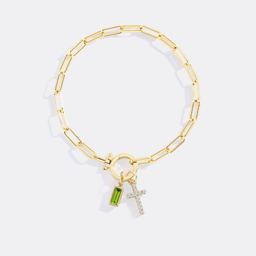Kreuz-Charm-Geburtsstein-Armband mit Büroklammer-Kette