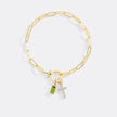 Kreuz-Charm-Geburtsstein-Armband mit Büroklammer-Kette
