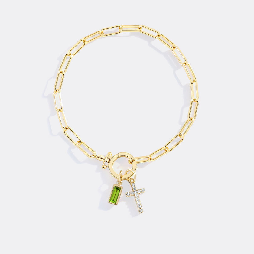 Kreuz-Charm-Geburtsstein-Armband mit Büroklammer-Kette