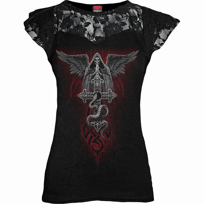 THE DEAD - Lace Layered Cap Sleeve Top Black