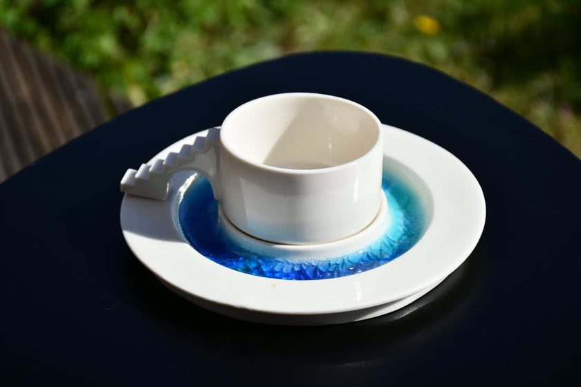 Castle Coffee Set – Handmade Cup and Saucer Set（blue glass)