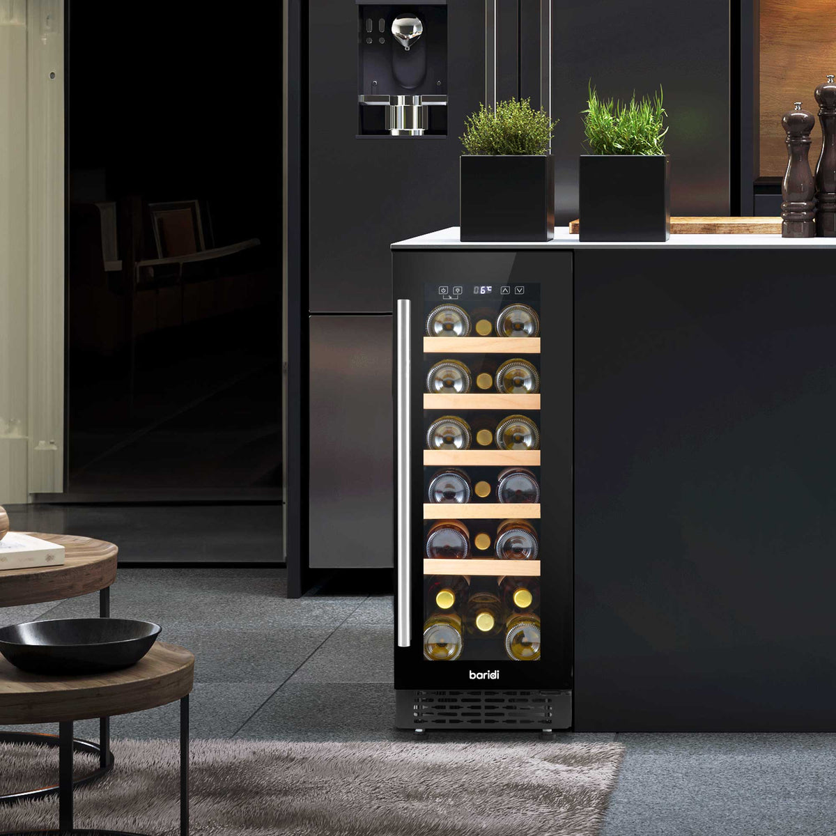 Baridi 20 Bottle Slim Built-In Wine Cooler with Digital Touchscreen - Black | DH203