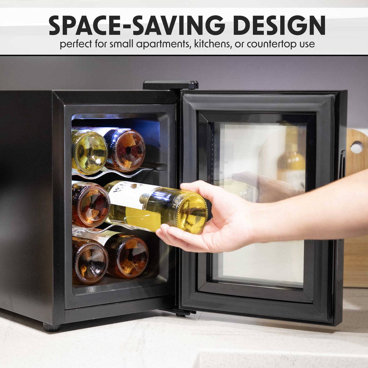 Baridi 6 Bottle Thermoelectric Tabletop Wine Cooler with Touch Screen & Glass Door - Black | DH217