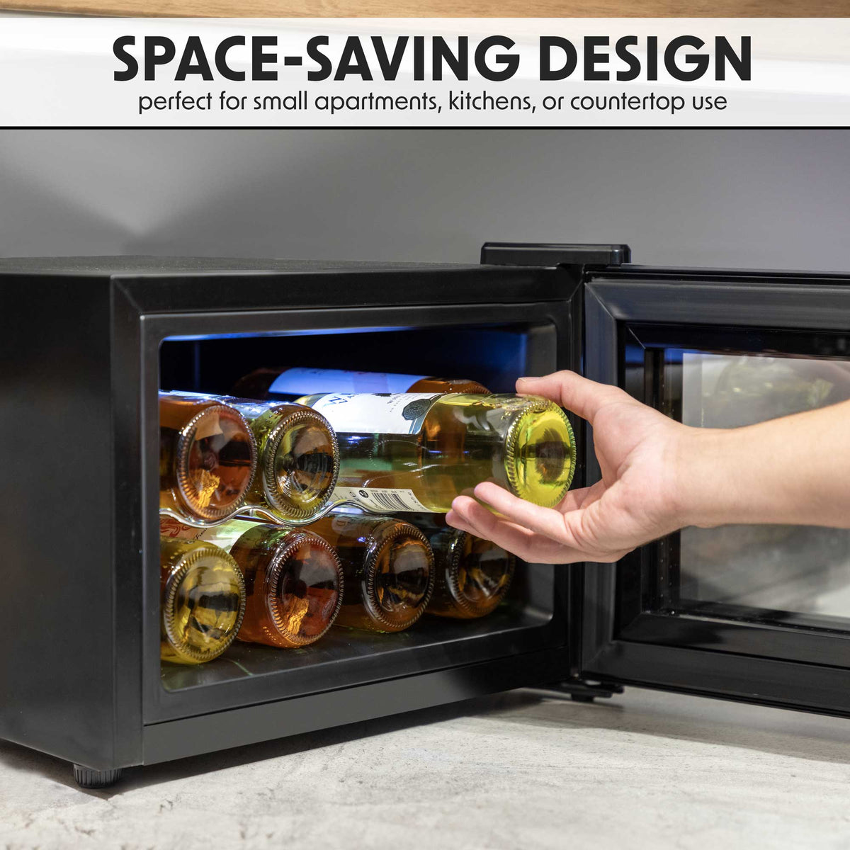 Baridi 8 Bottle Thermoelectric Tabletop Wine Cooler with Touch Screen & Glass Door - Black | DH218