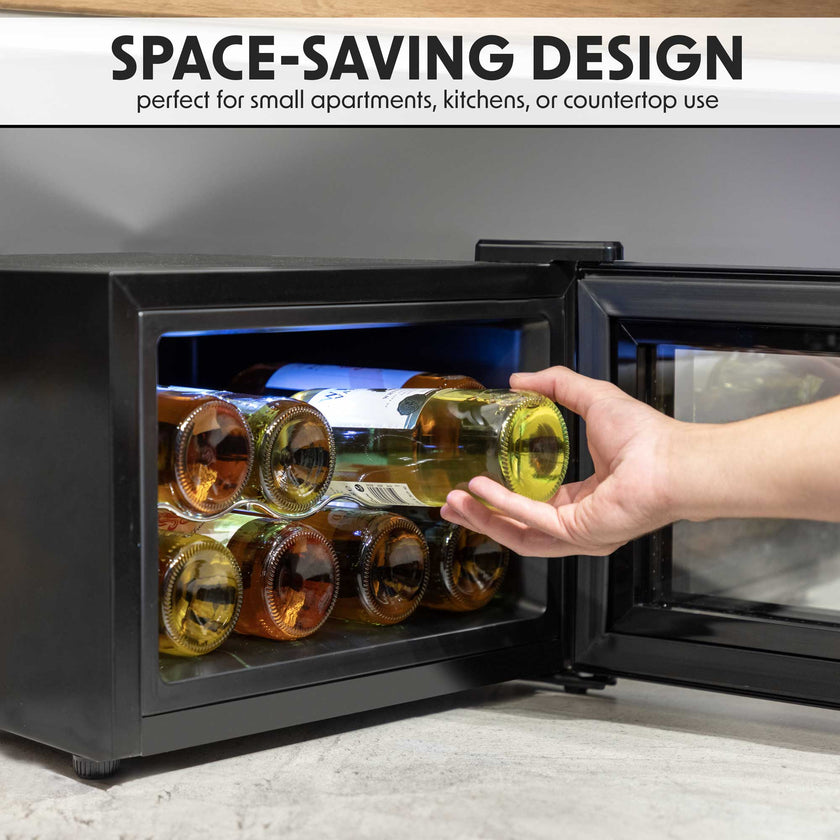 Baridi 8 Bottle Thermoelectric Tabletop Wine Cooler with Touch Screen & Glass Door - Black | DH218