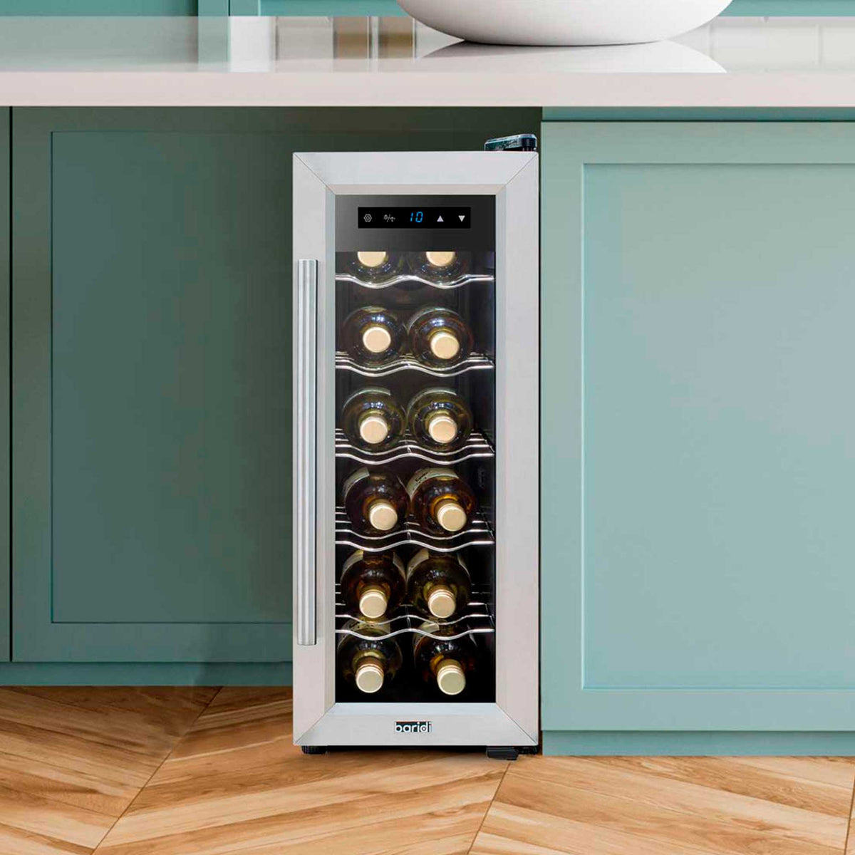 Baridi 12 Bottle Wine Fridge with Metal Shelves, Touch Screen & LED Light - Stainless Steel | DH74