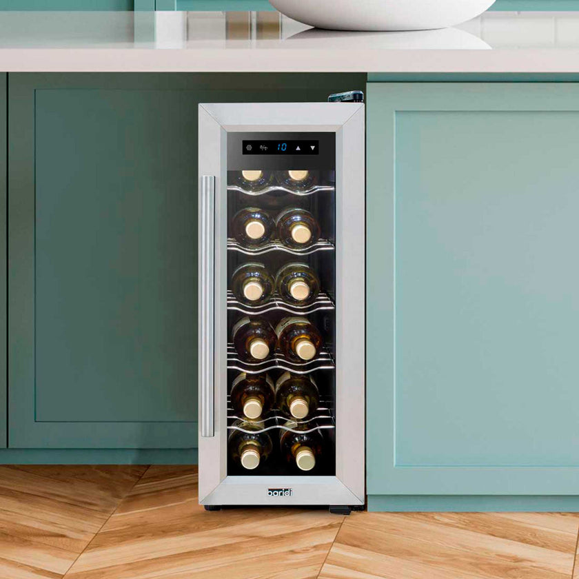 Baridi 12 Bottle Wine Fridge with Metal Shelves, Touch Screen & LED Light - Stainless Steel | DH74