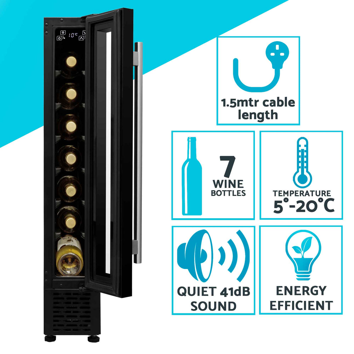 Baridi 7 Bottle Extra-Slim Undercounter Wine Fridge with Touch Screen & LED Light - Black | DH76