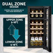 Baridi 18 Bottle Dual Zone Wine Fridge with Wooden Shelves & LED Light - Black | DH89